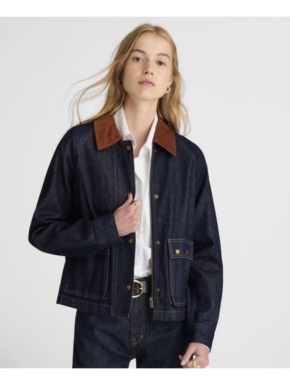 Madewell Denim Trapeze Jacket Brown Corduroy Collar Small S Jean